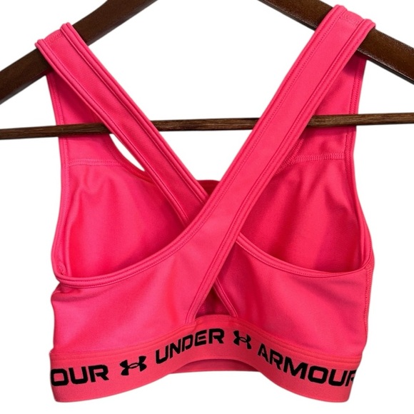 Under Armour Sports Bra Women’s Small Mid Crossback Compression Fit Pink - Picture 3 of 9